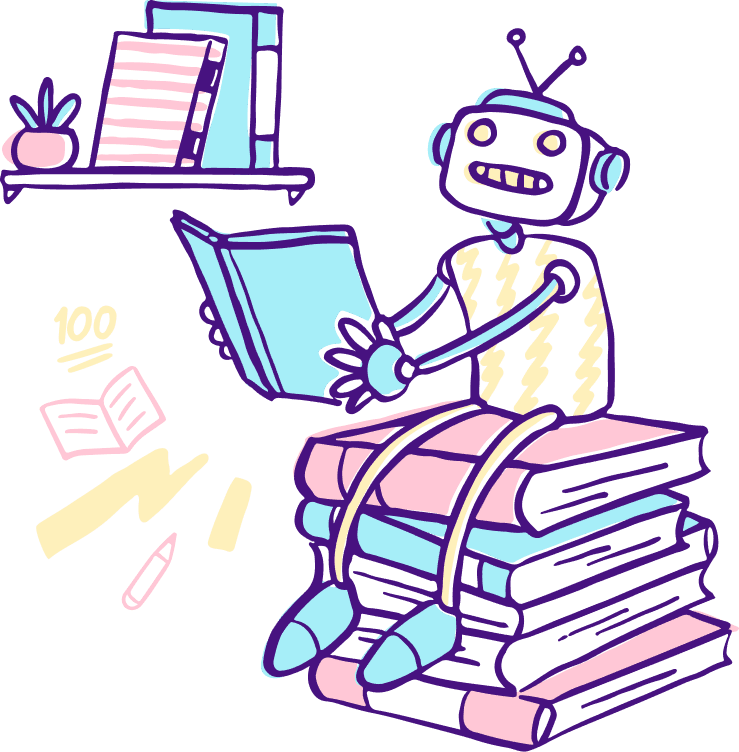 image of the one robot with books